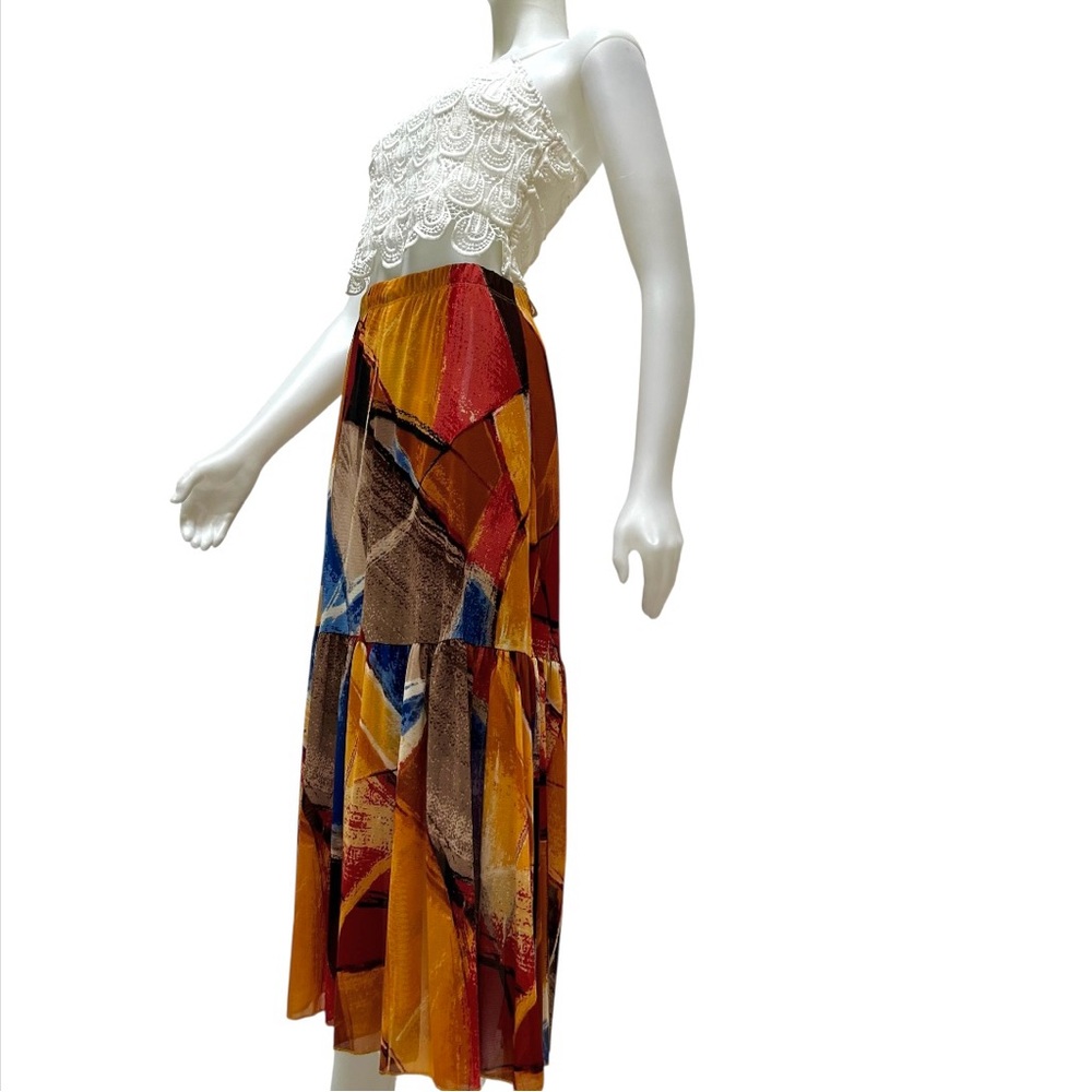 Tiered Abstract Maxi Skirt Travel Vacation Resortwear Maximalist Summer Romantic